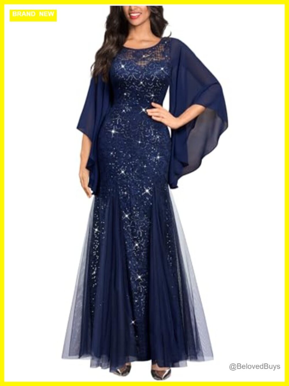 Lace Tulle Sequin Mermaid Hem Formal Evening Gown Dress